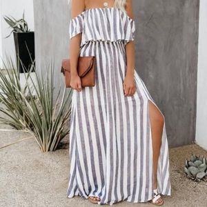 Eclipse Striped Off The Shoulder Maxi Dress